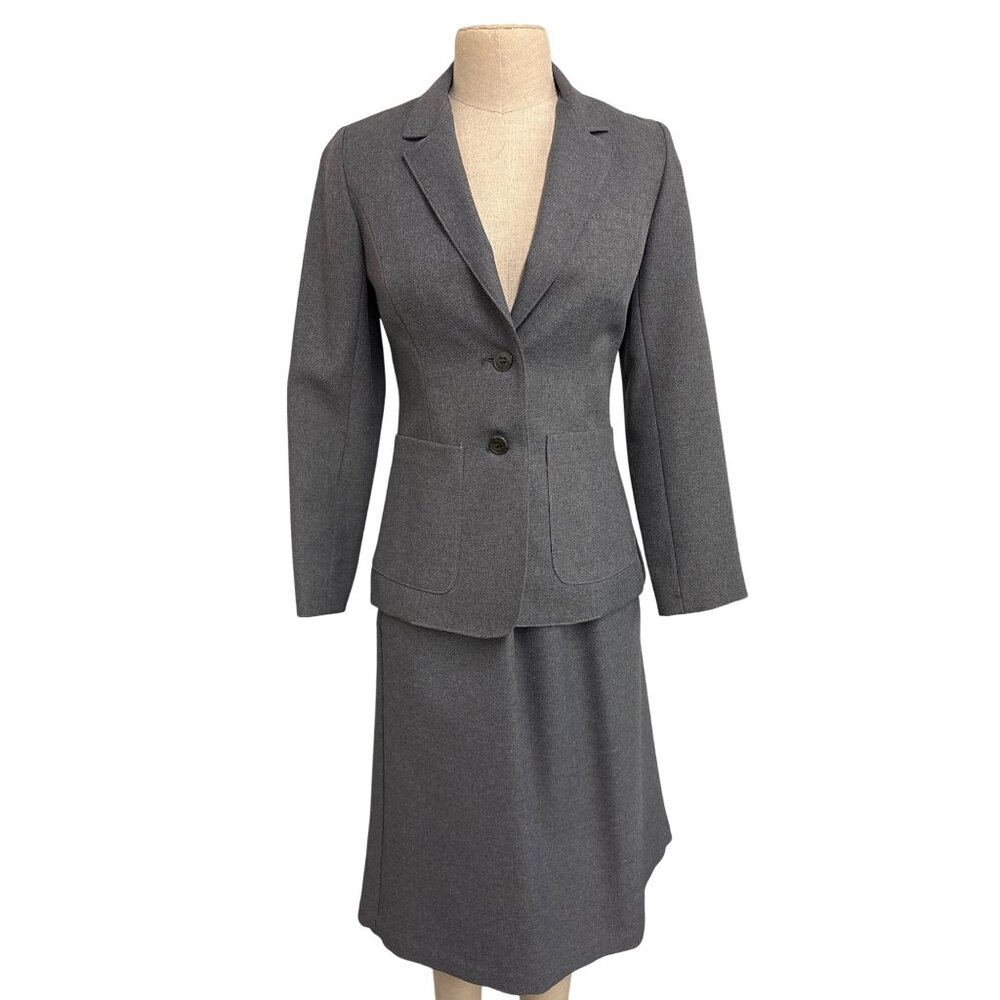 Vintage JCPenney Motion Jacket For Petites Womens 6 Gray Two-Piece Skirt Suit